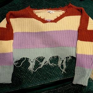 Love J Large Distressed Boxy Cropped Sweater